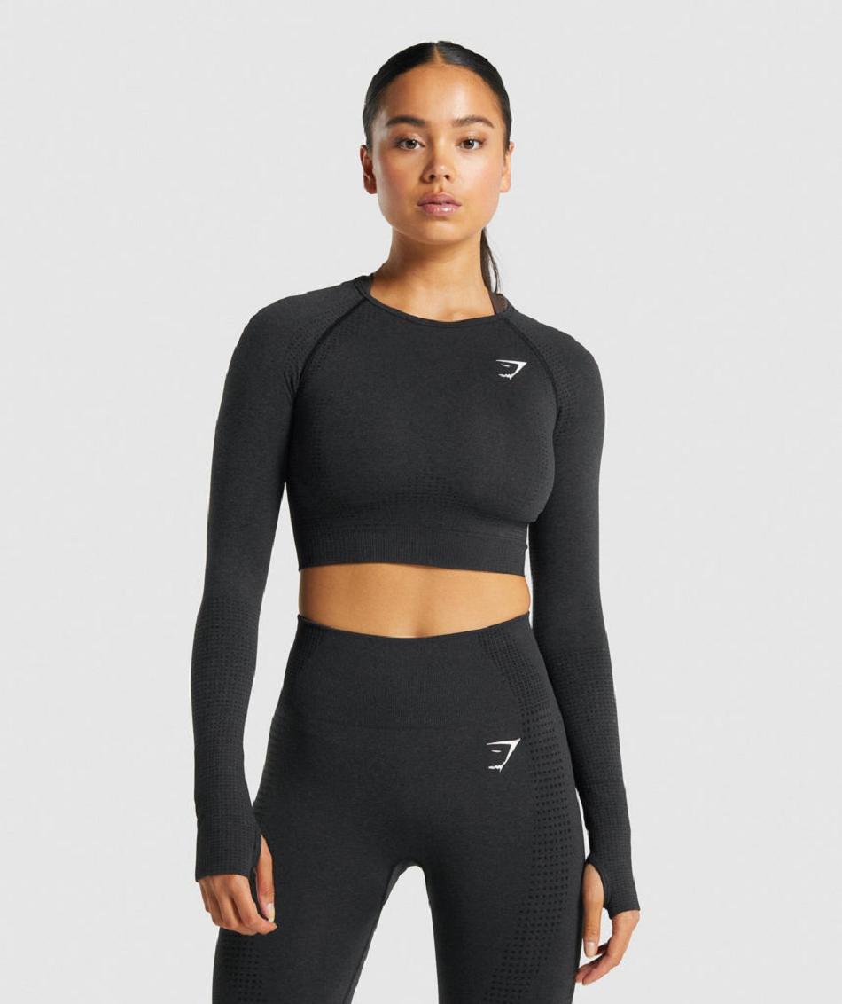 Gymshark Vital Seamless 2.0 Long Sleeve Ženske Ošišane Majice Crne | HR 3690SGL